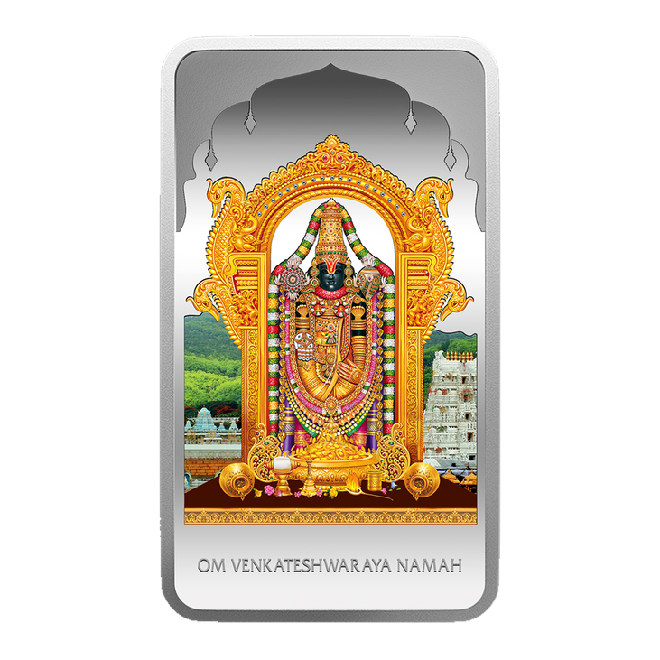 Tirupati Balaji (Lord Venkateswara) 50g colored silver bar 999.9 MMTC-PAMP