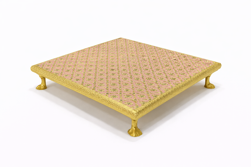 Decorative Bajot (Puja Chowki) – 12"x 12" | 1300g | Premium Mandir & Ritual Platform