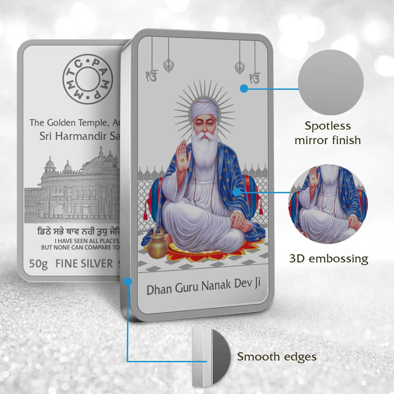 GURU NANAK DEV JI (999.9) 50 GM SILVER BAR