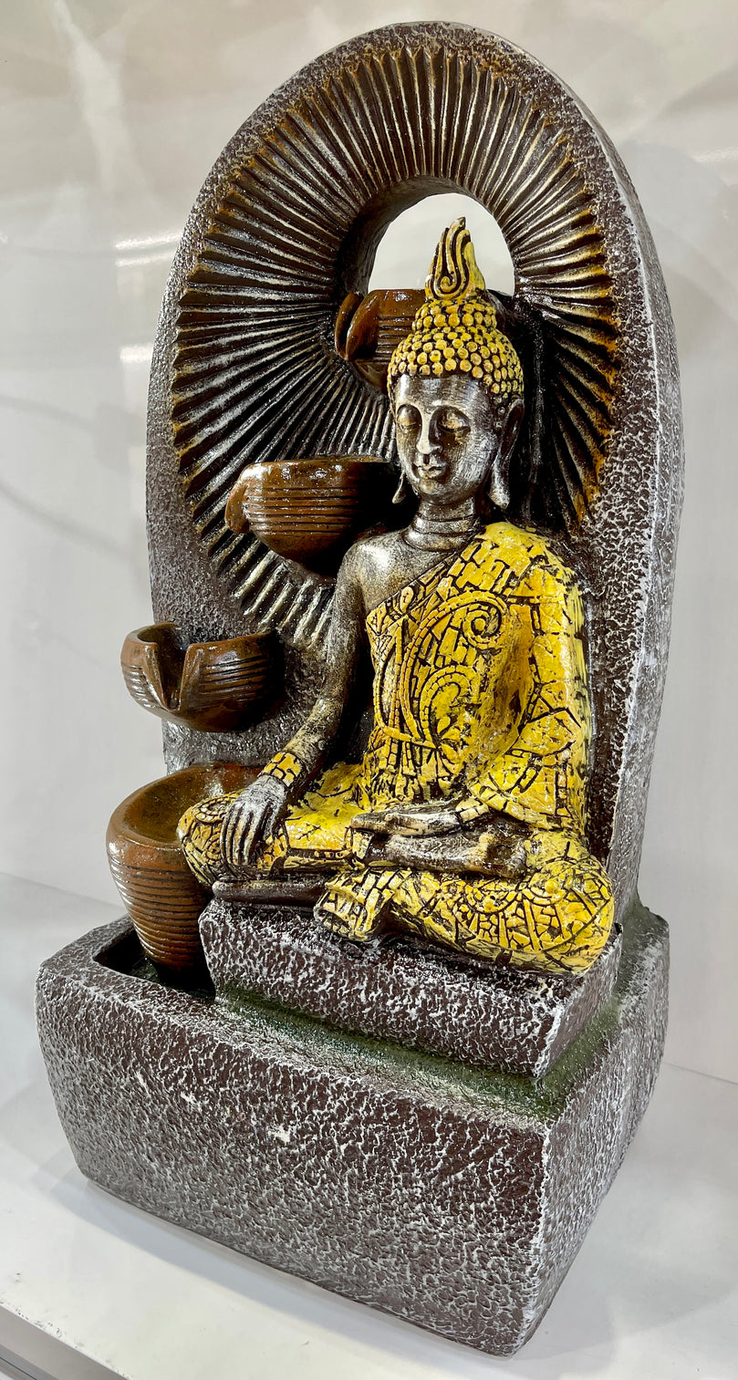 Meditating Buddha Zen Rock Water Fountain - with Lights & Water Pump
