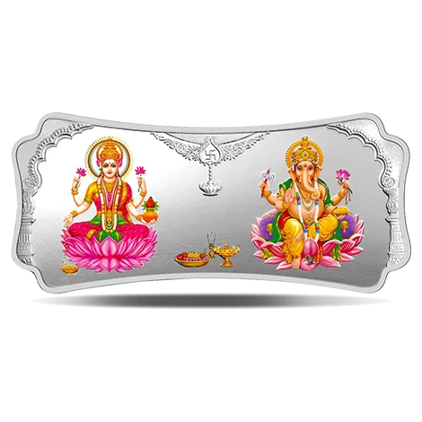Lakshmi Ganesh 50g colored silver bar 999.9 MMTC-PAMP front
