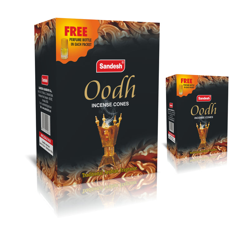 Oodh - 20 Big Incense Cones per Box - FREE Perfume Bottle in Each Packet