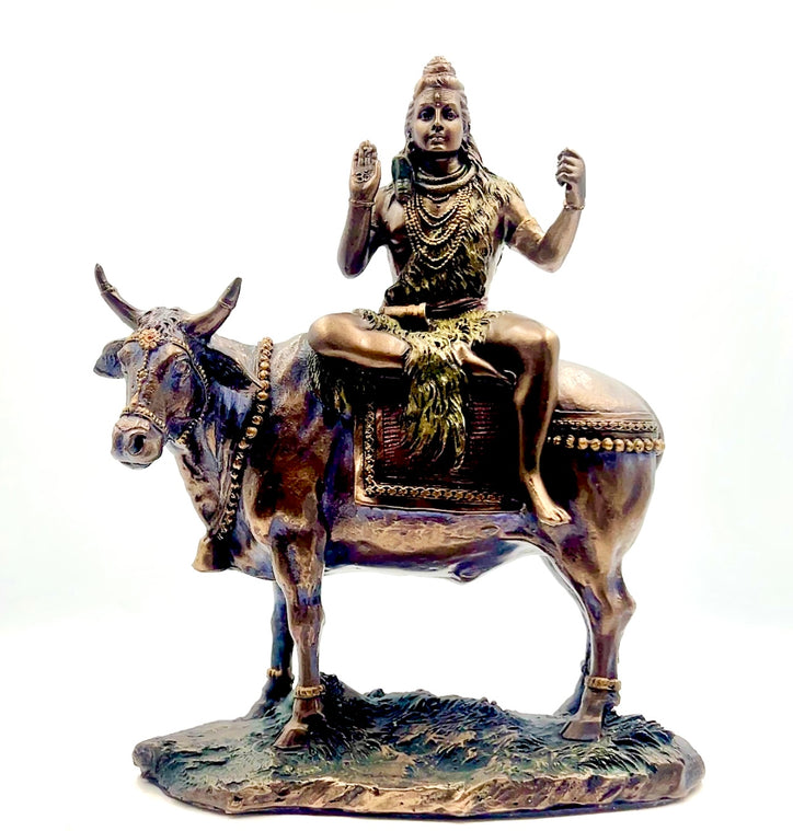 Bronze Lord Shiva Seated on Cow Nandi Idol 10"