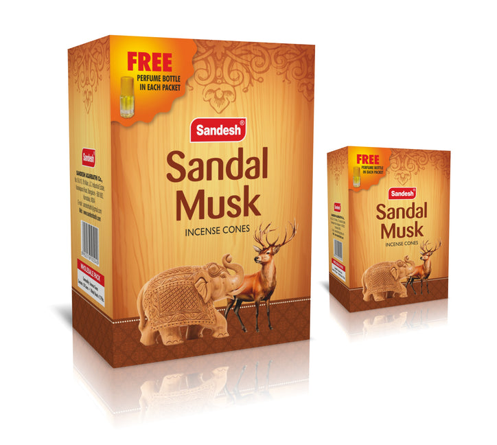 Sandal Musk - 20 Big Incense Cones per Box - FREE Perfume Bottle in Each Packet