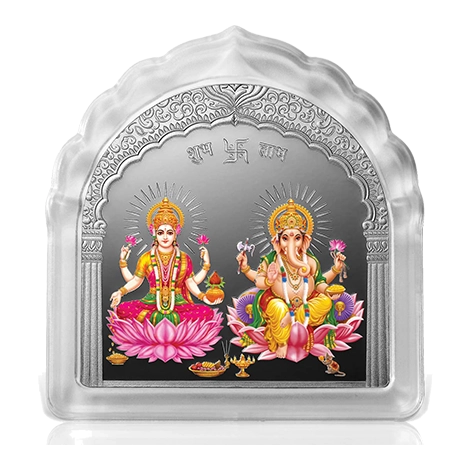 Sukh Samridhi Lakshmi Ganesh 50g silver bar 999.9 MMTC-PAMP temple design