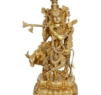 Lord Krishna Ji with Cow Brass Statue