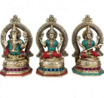 Colourful Ganesh Ji, Lakshmi Ma & Saraswati Ma Idol