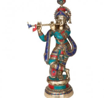 Colourful Lord Krishna Ji Brass Murti