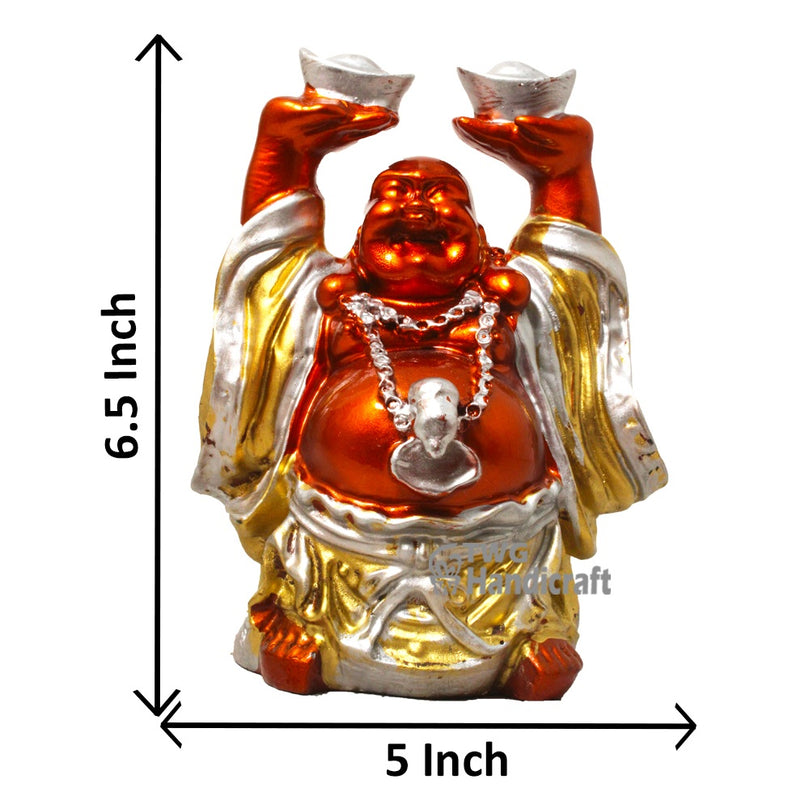 Red Laughing Buddha With Arms Up Carrying Ingot Idol