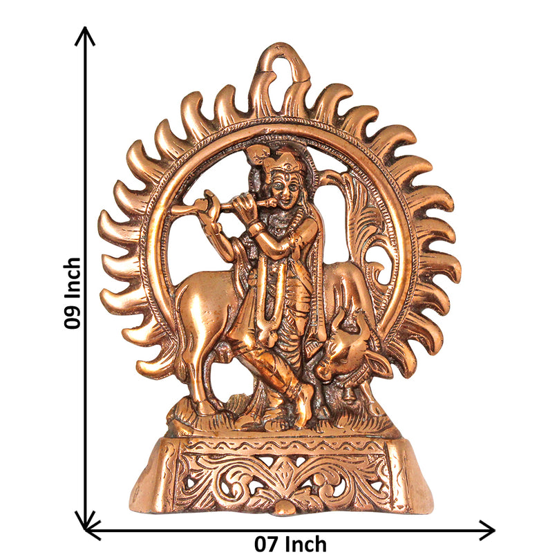 Lord Sri Krishna Playing Flute With Kaamdhenu Cow Wall Hanging Idol