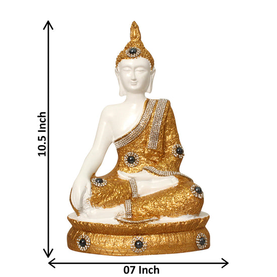 Elegant White And Gold Buddha Meditating Idol