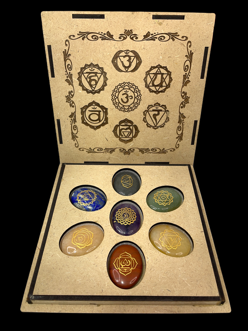 Seven Chakra Engraved Oval Stone Box Set