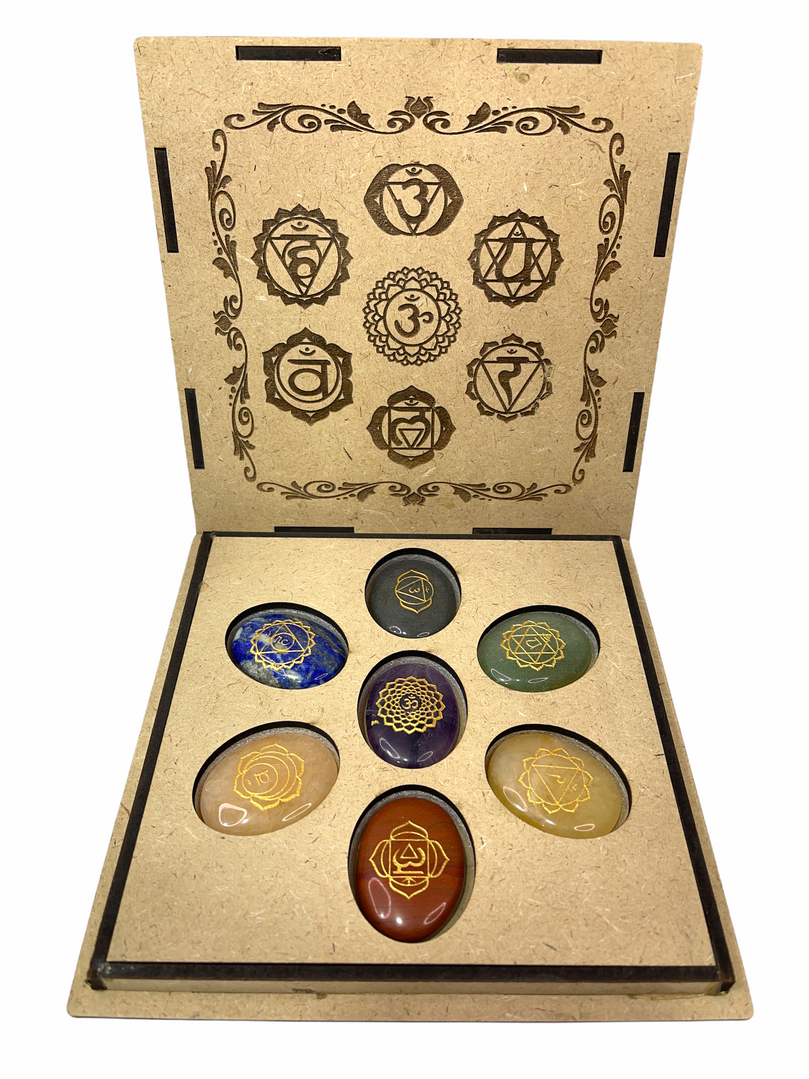 Seven Chakra Engraved Oval Stone Box Set