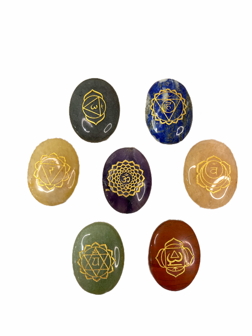 Seven Chakra Engraved Oval Stone Box Set