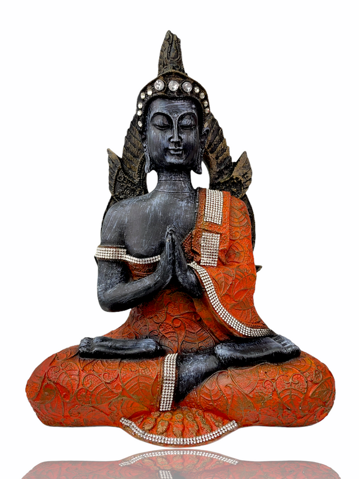 Orange & Black Crystal Studded Buddha Praying