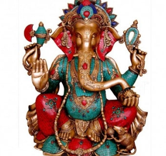 Beautiful Brass Colorful Ganesh Ji