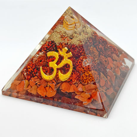 Om, Rudraksha Seed, & Red Jasper Orgone Pyramid