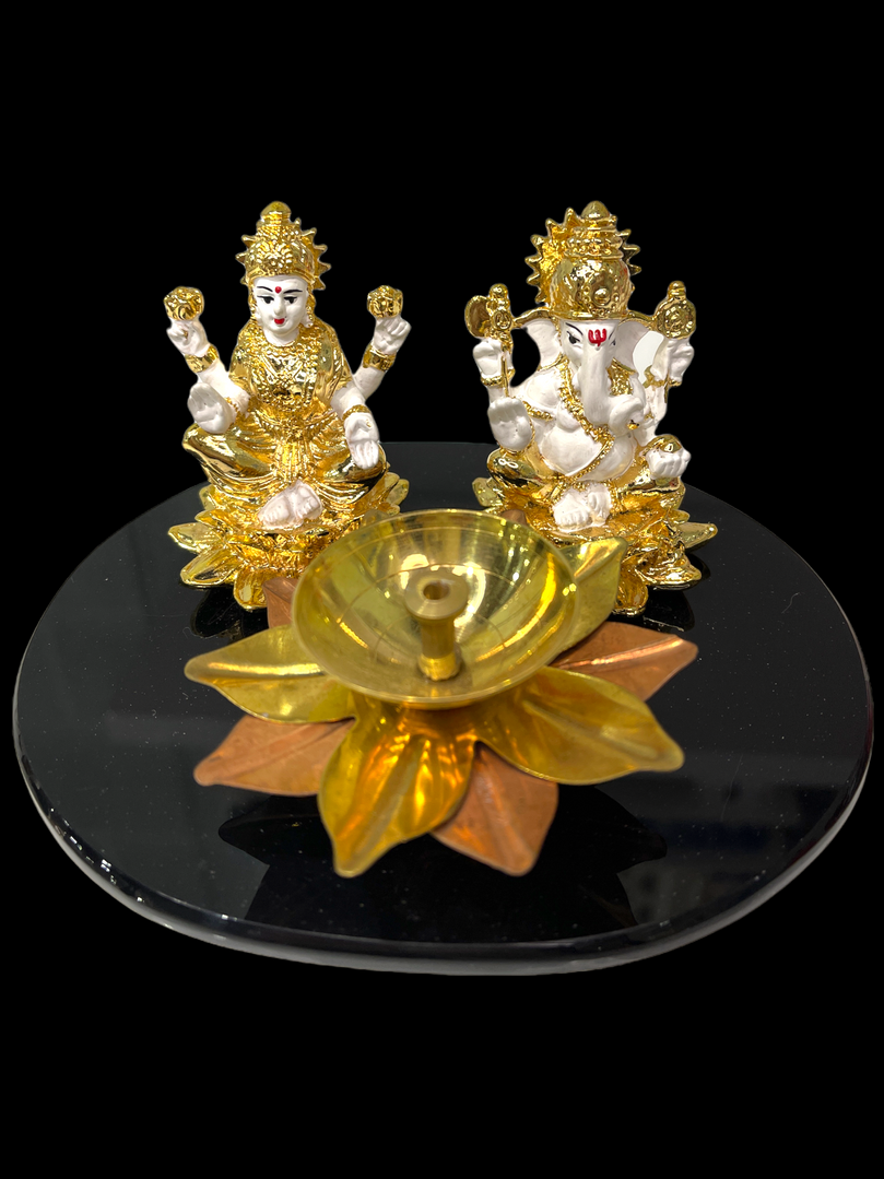 Sri Ganesh Ji & Lakshmi Maa Diya Gold Plated Gift