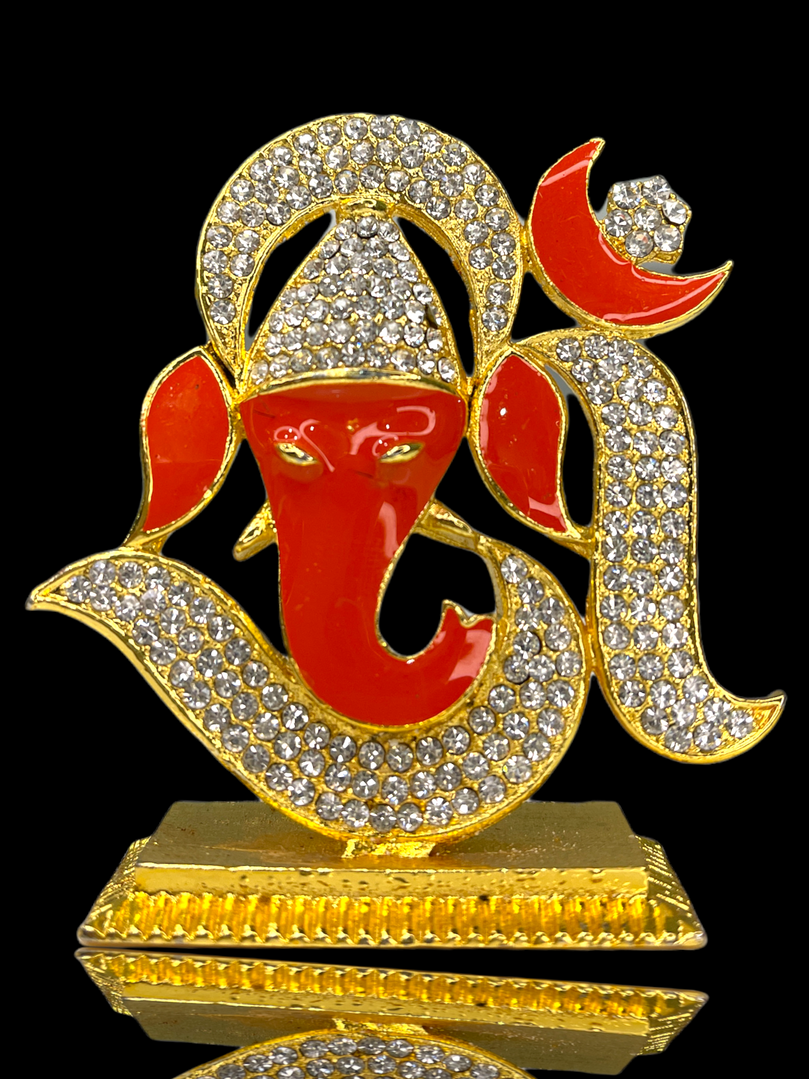 Crystal Studded Sri Ganesh ji Om Car Idol (Double Sided Tape Included)