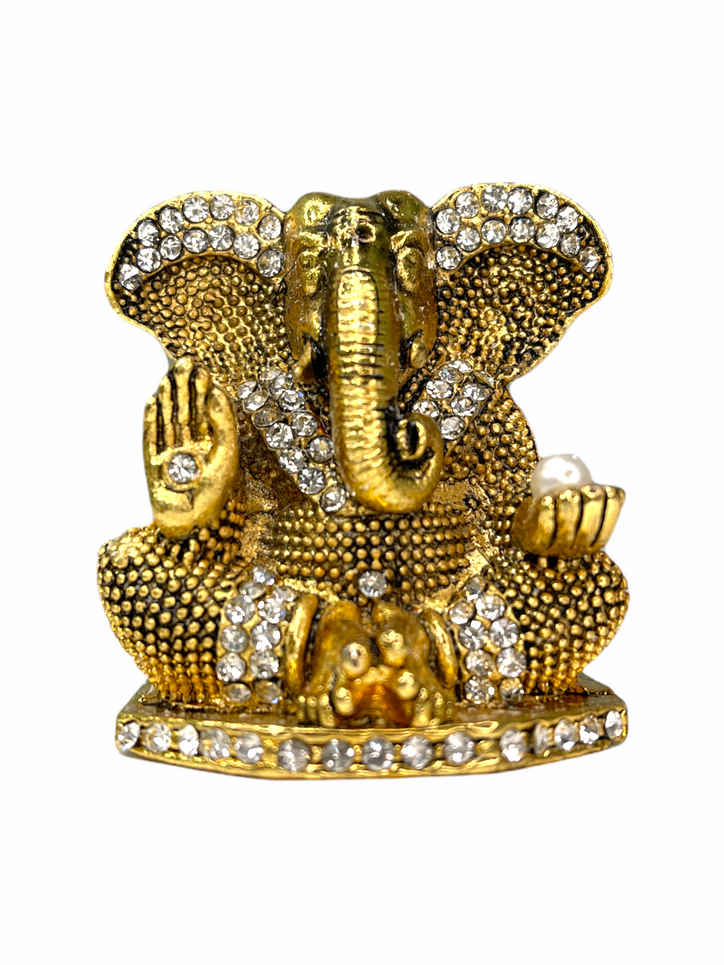 Gold & Crystal Sri Ganesh ji Car Idol (Double Sided Tape Included