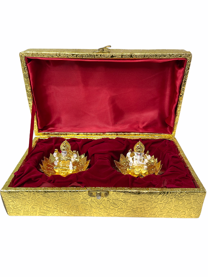 Sri Ganesh Ji & Lakshmi Maa on Lotus Gold Plated Gift Box