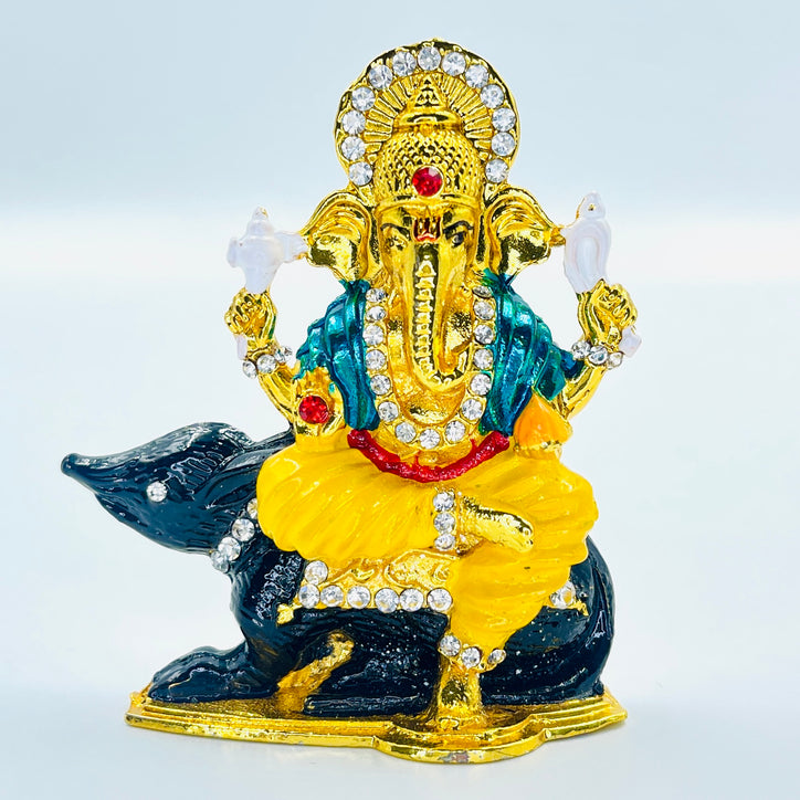 Ganesh Ji Ganapati on Mouse Car Dashboard Idol (Double Sided Tape Included) | Hindu God Statue Murti | For Indian Home Decoration, Pooja Puja in Temple (Mandir) or Gift on Ganesh Chaturthi & Diwali