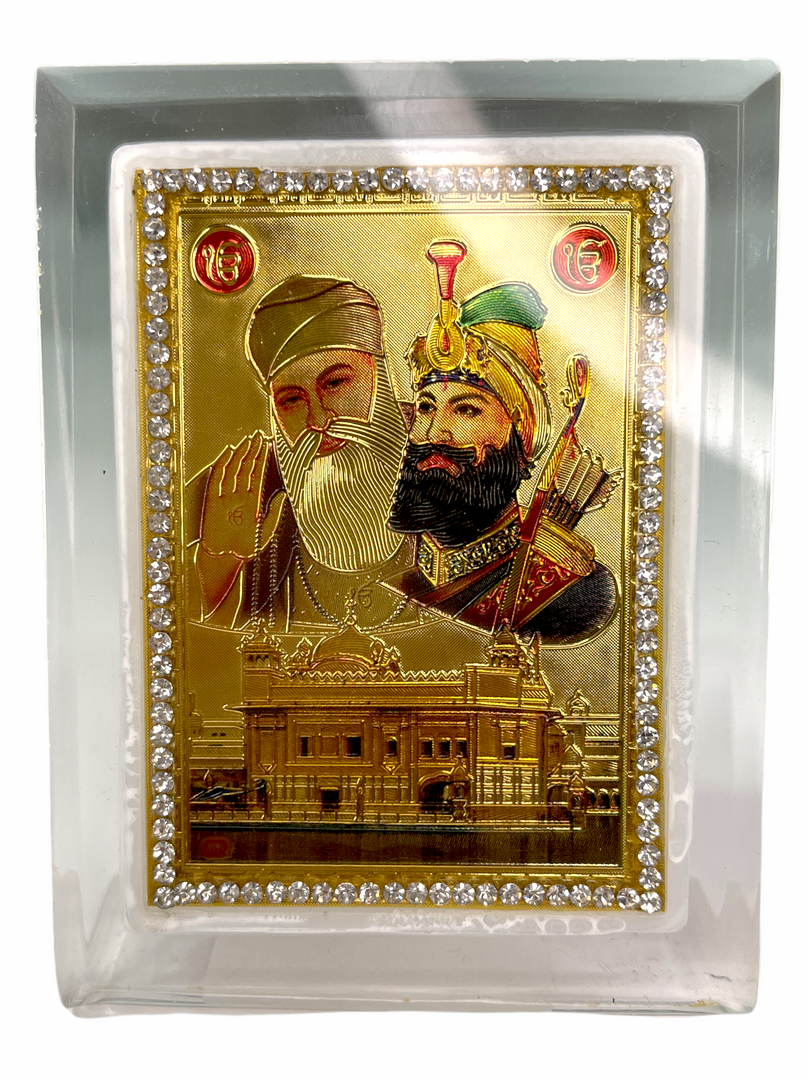 Guru Nanak Dev Ji & Guru Gobind Singh Ji Blessing with Golden Temple Picture Frame