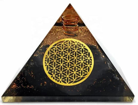 Flower Of Life Black Spring Orgone Pyramid