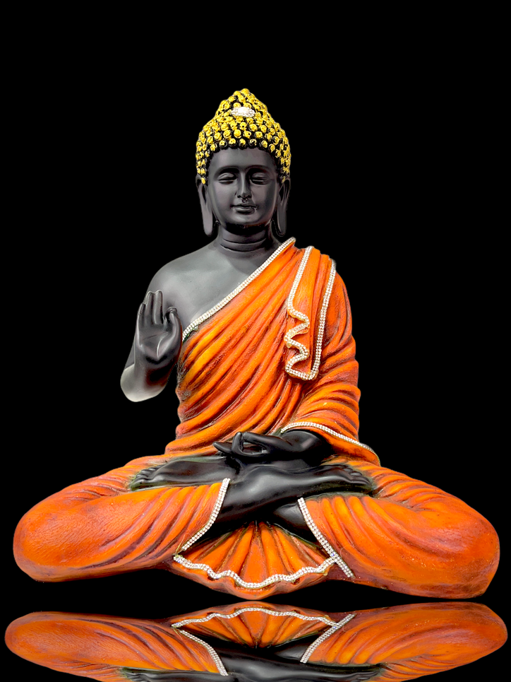 Orange & Black Crystal Studded Buddha Cross Legged