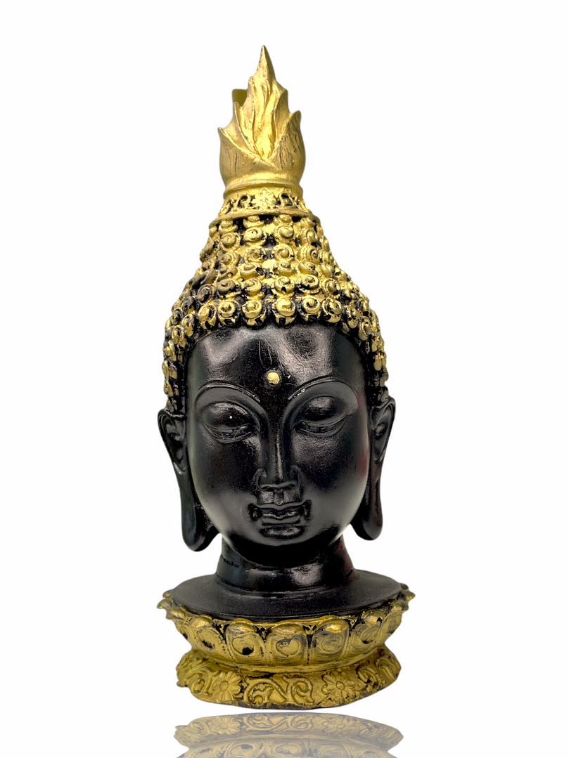Black & gold Buddha head on Pedestal