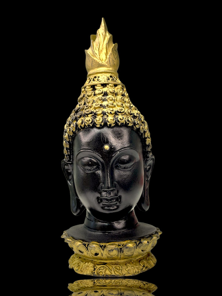 Black & gold Buddha head on Pedestal