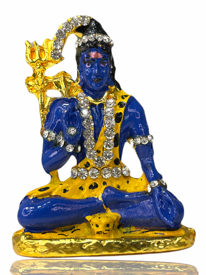 Gold & Crystal Studded Blue Shiv Ji Car Idol (Double Sided Tape Included)