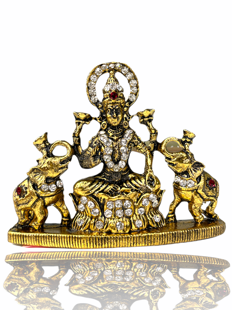 Gold & Crystal Studded Lakshmi Ma with Elephants