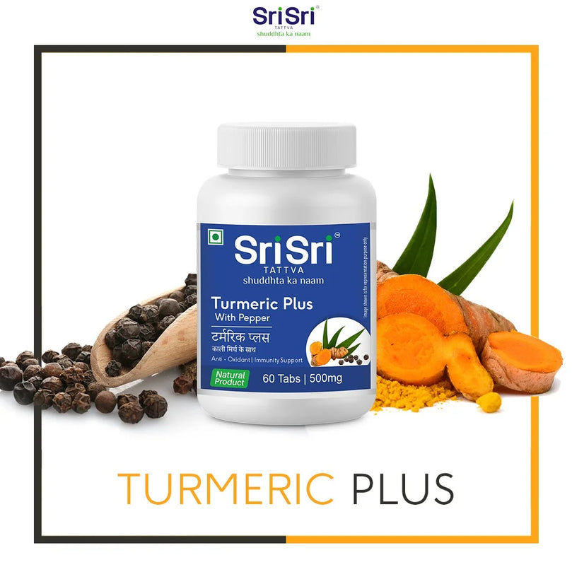 Turmeric Plus - With Pepper - Antioxidant - Immunity Support, 60 Tabs | 500mg - Sri Sri Tattva
