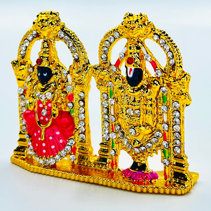 Lord Tirupati Balaji/Venkateswara & Lakshmi Ma Car Dashboard Idol (Double Sided Tape Included) | Hindu God Statue Murti | For Decoration, Puja in Temple (Mandir) or Gift on Diwali & SatyaNarayana Pooja