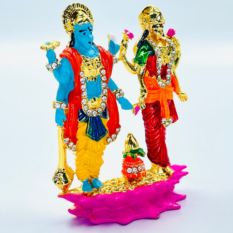 Vishnu Lakshmi Laxmi on Lotus Car Dashboard Idol (Double Sided Tape Included) | Hindu God Statue Murti | For Indian Decoration, Puja in Temple (Mandir) or Gift on Diwali & SatyaNarayana Pooja