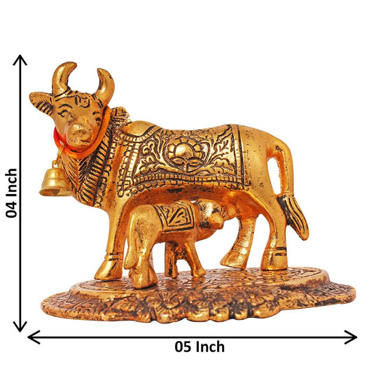 Golden Kaamdhenu Cow & Calf Idol