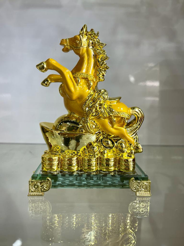 Golden Horse Standing on glass base
