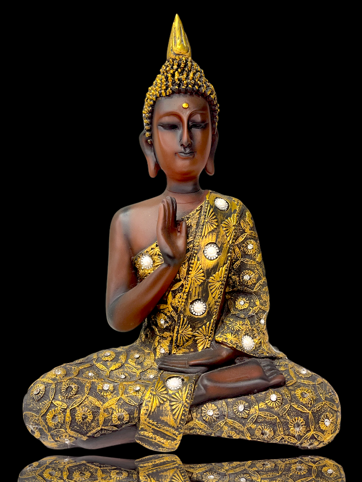 Gold & brown crystal studded buddha in blessing pose