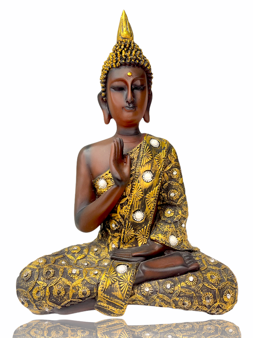 Gold & brown crystal studded buddha in blessing pose