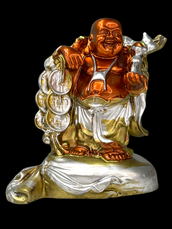 Red, Gold & Silver Laughing Buddha with Coins