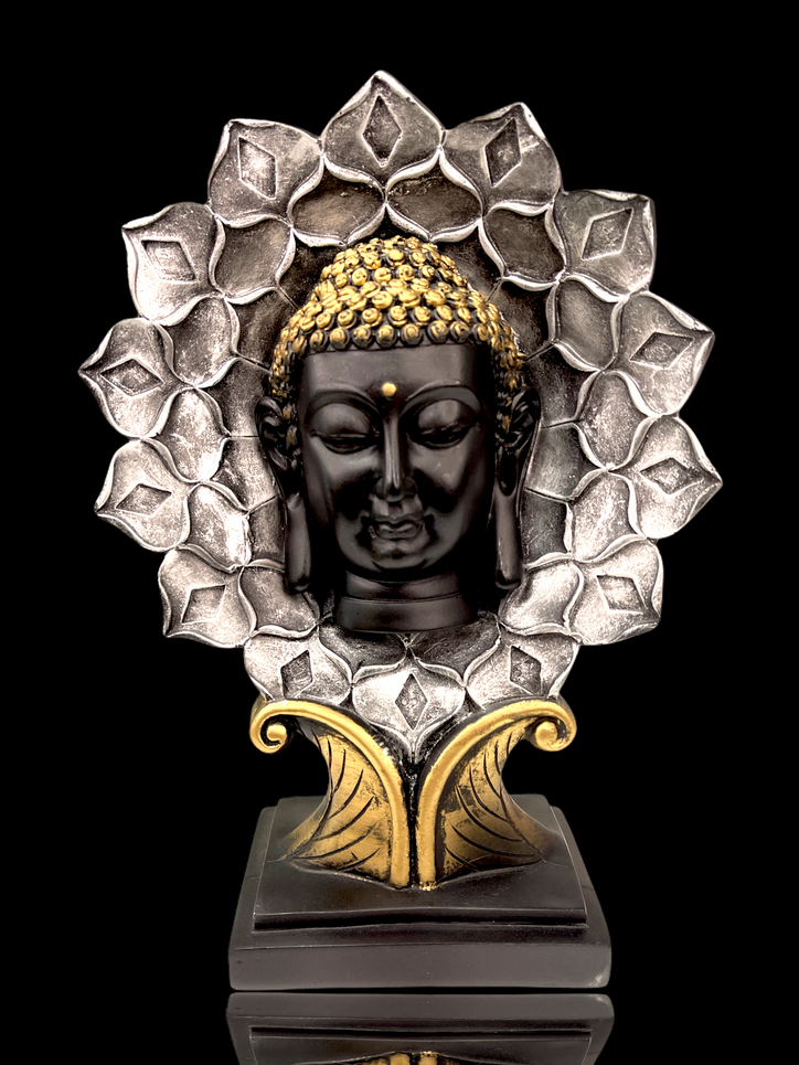 Buddha Head in Flower on pedestal