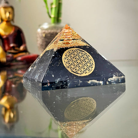 Flower Of Life Black Tourmaline Orgone Pyramid