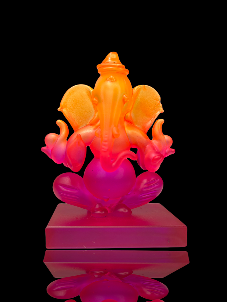 Colourful Frosted Glass Sri Ganesh ji Car Idol (Double Sided Tape Included)