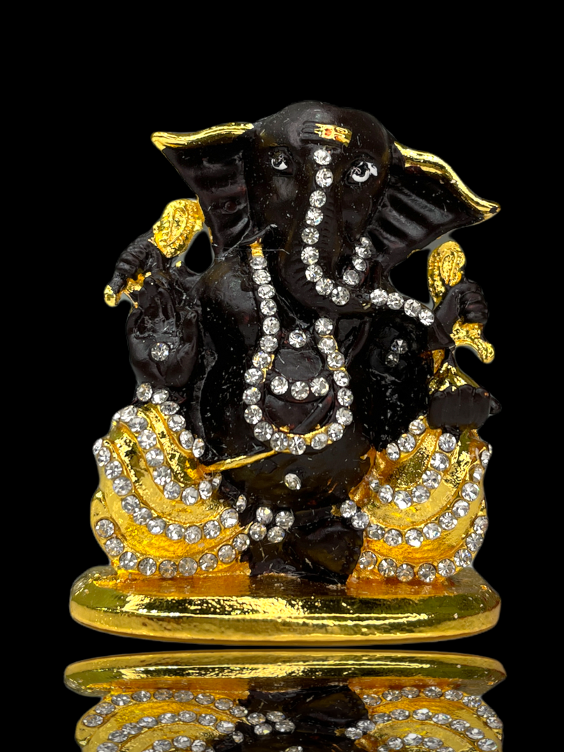 Colourful Crystal Studded Sri Ganesh Ji Car Idol ( Double Sided Tape Included)