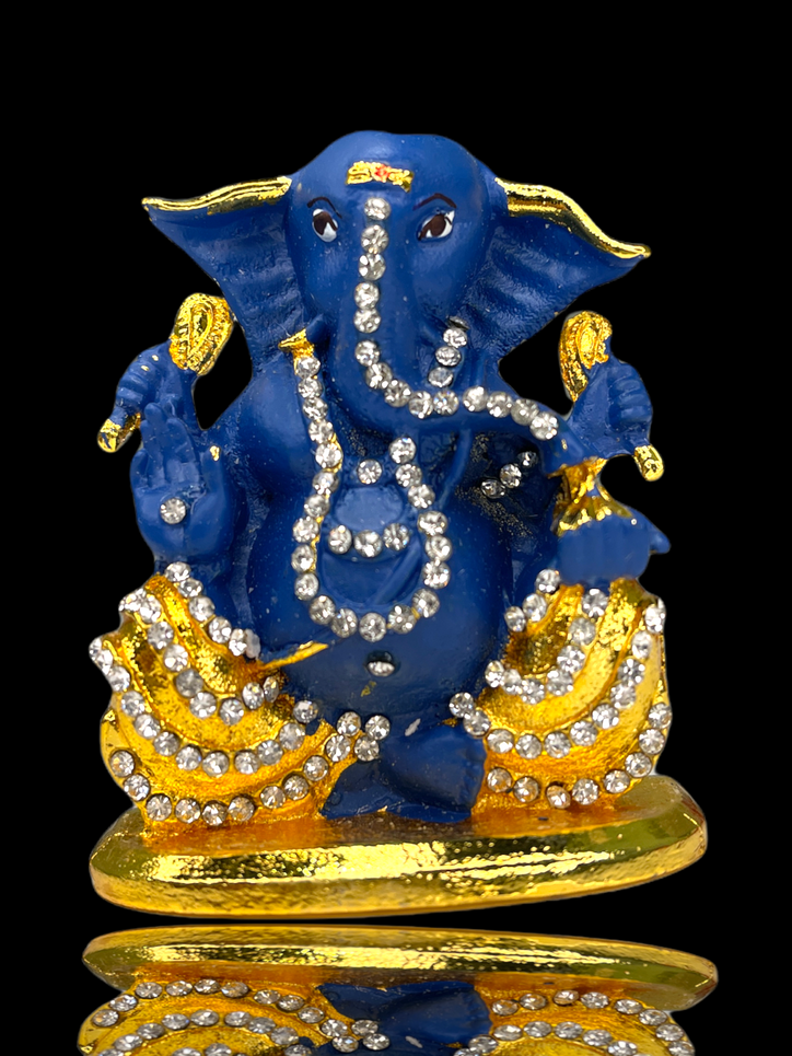 Colourful Crystal Studded Sri Ganesh Ji Car Idol ( Double Sided Tape Included)