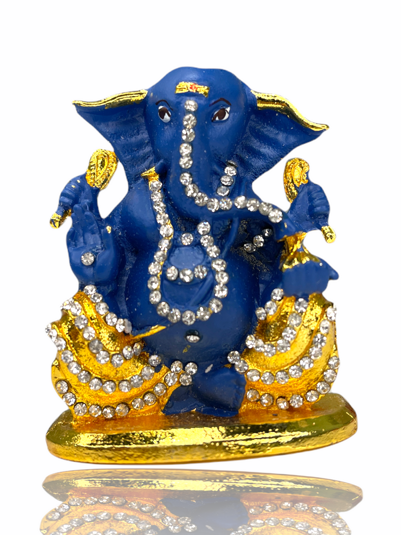 Colourful Crystal Studded Sri Ganesh Ji Car Idol ( Double Sided Tape Included)