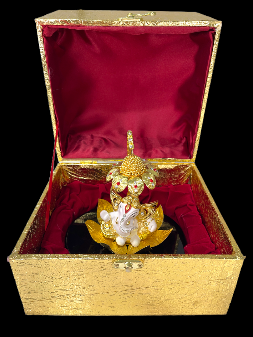 Sri Ganesh Ji Sitting on Lotus with Chattar Gold Plated Gift