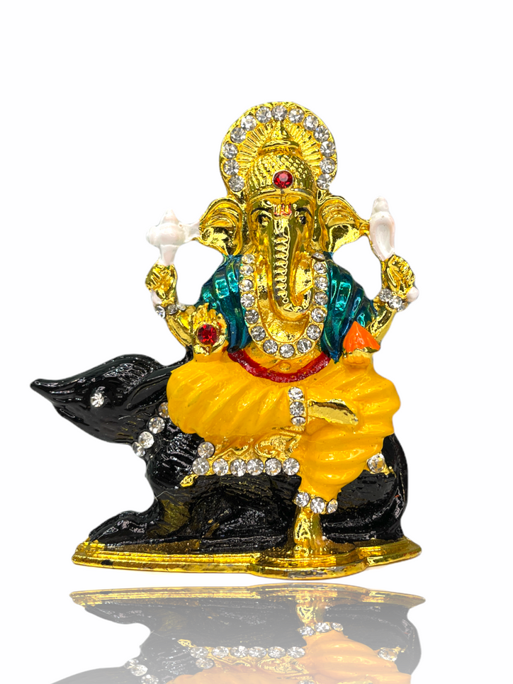 Crystal Studded Sri Ganesh ji Sitting on Mouse