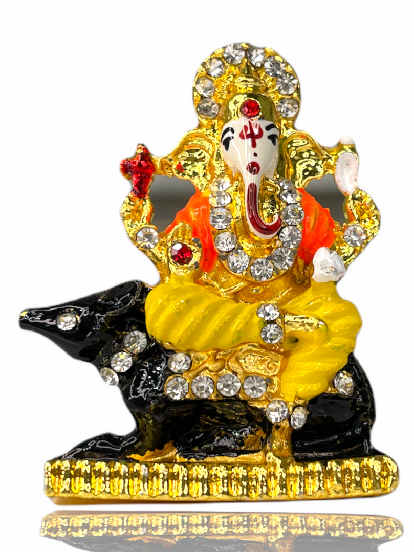 Crystal Studded Ganesh Ji on Elephant Car Idol (Double Sided Tape Included)